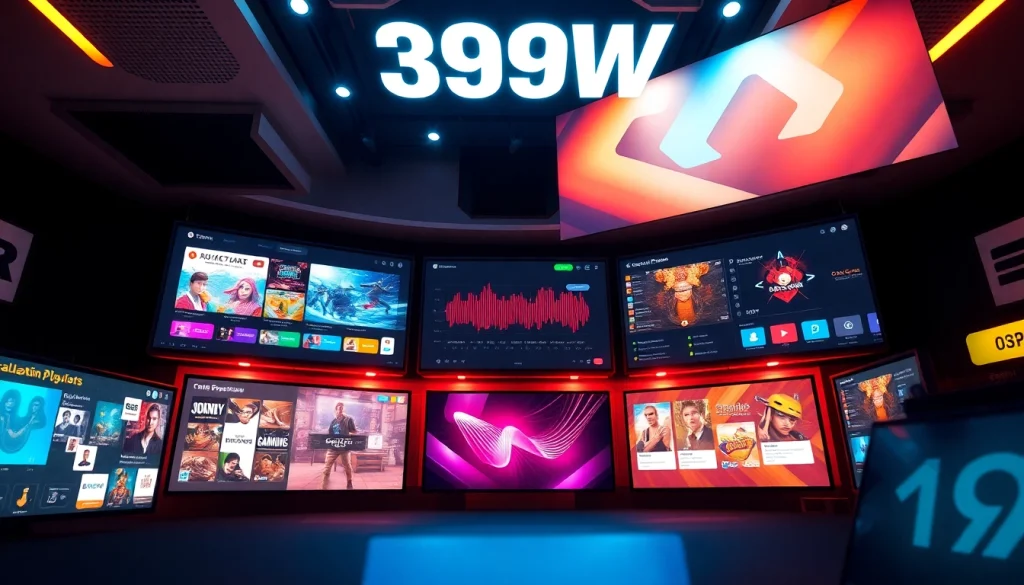 Engaging digital hub representing 399W's online gaming platform, showcasing vibrant casual games and audio experiences.