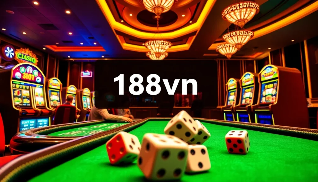 Experience thrilling gameplay at 168vn with luxurious casino tables and vibrant slot machines.