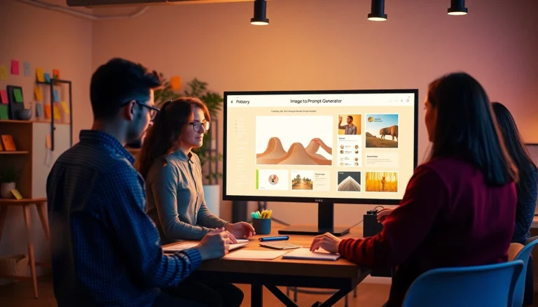Image to prompt showing a creative team using an AI tool to generate prompts collaboratively.