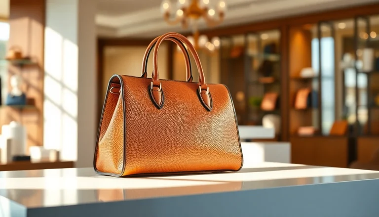 레플리카의 고급 핸드백을 세련된 부티크 배경에서 선보입니다.