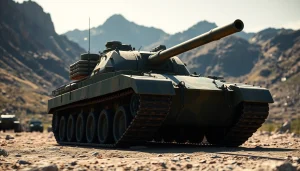 Modified tank 300 positioned majestically in a rugged terrain, showcasing its robust design.