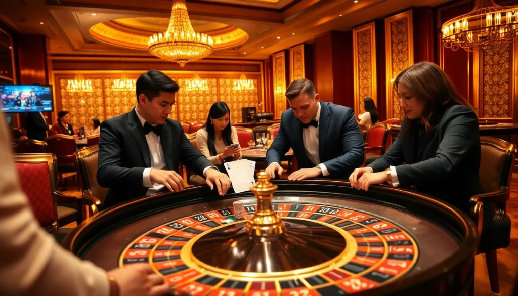 Pemain yang merencanakan strategi di meja poker dalam permainan IDN Poker online, menampilkan kegembiraan dan kemewahan.