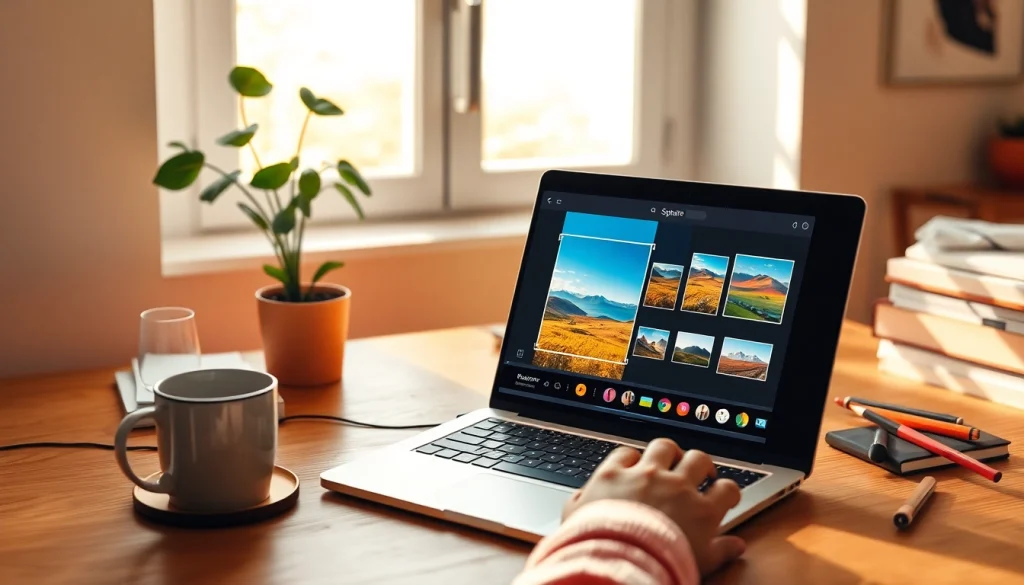 Make image square effortlessly in a creative workspace with an online tool on a laptop.