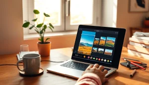 Make image square effortlessly in a creative workspace with an online tool on a laptop.