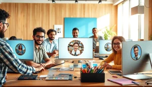 Circle photo editing in a vibrant workspace with diverse users creating round images.