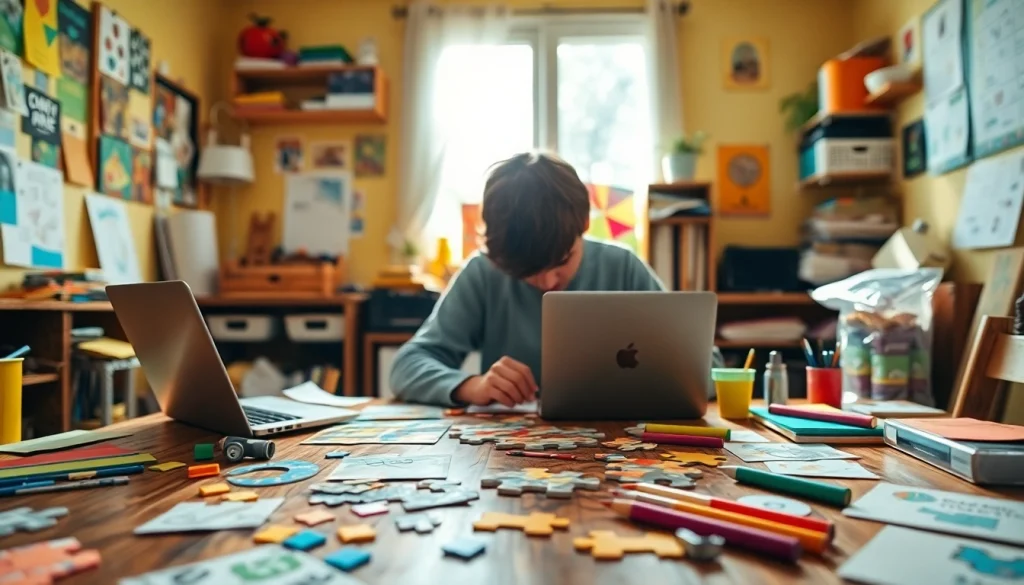 Engaging in games to play by yourself with colorful materials in a cozy setting.