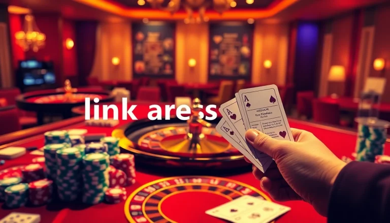 Experience thrilling gaming at link aresgacor with vibrant casino tables, roulette wheels, and colorful chips.