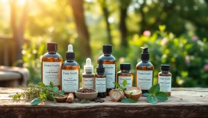 Proizvodi prirodna kozmetika sa prirodnim sastojcima na drvenom stolu.