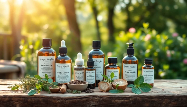 Proizvodi prirodna kozmetika sa prirodnim sastojcima na drvenom stolu.