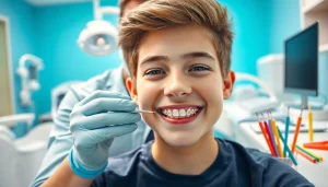 Teenager with braces smiling in a modern clinic during an orthodontic consultation, highlighting Braces for teenagers Hawthorn.