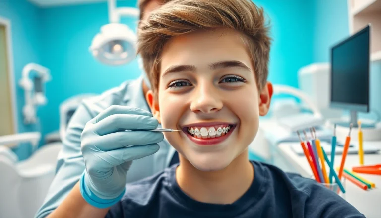 Teenager with braces smiling in a modern clinic during an orthodontic consultation, highlighting Braces for teenagers Hawthorn.