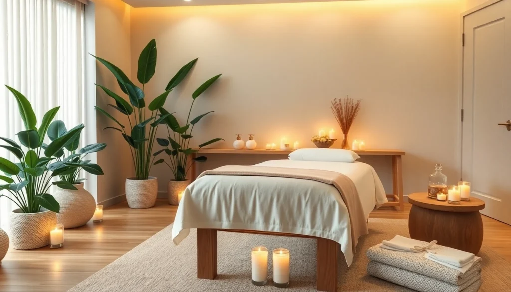 안마 테이블, 차분한 장식, 아늑한 조명이 있는 프리미엄 부산마사지 룸