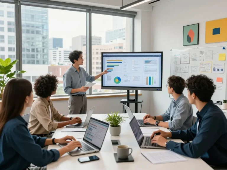 合同会社SUMXのデジタルマーケティングエージェンシーでのチームコラボレーション、戦略会議と分析ディスカッションを紹介。