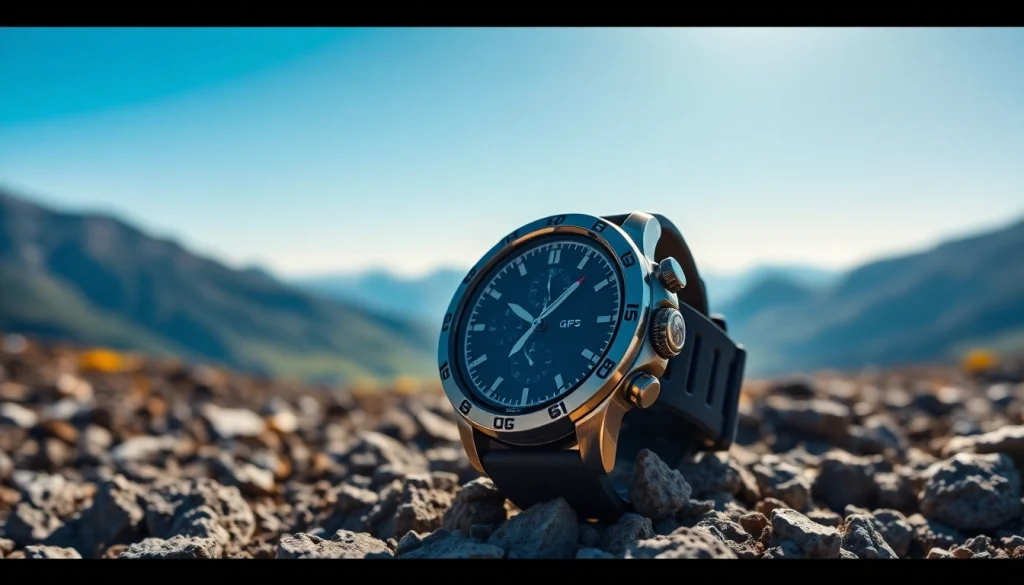 Engage with the advanced features of the Explorer GPS Smart Watch on a scenic landscape.