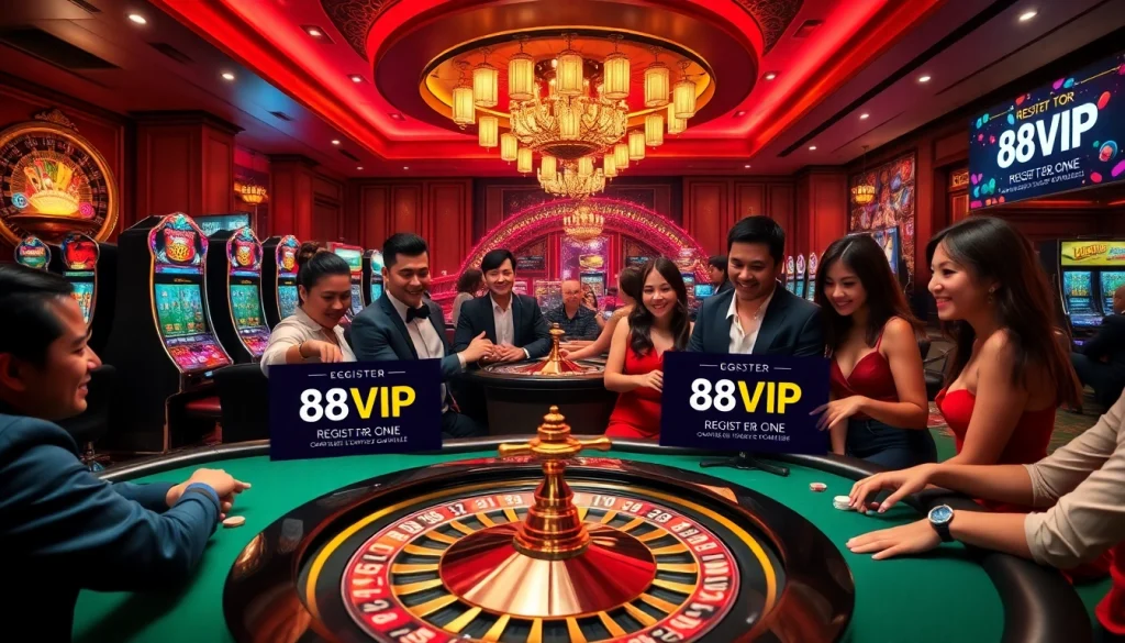 Engage in thrilling gaming experiences while registering for Đăng Ký Nhà Cái 68VIP at a luxurious casino setting.