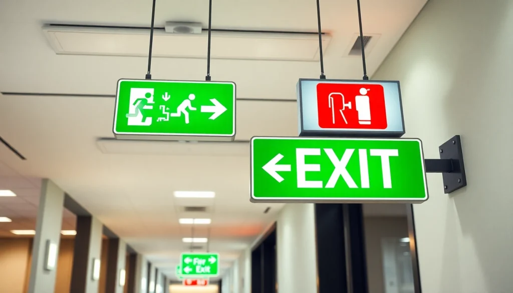 See essential fire exit signage Kenya clearly marked in a modern corridor, ensuring safety.