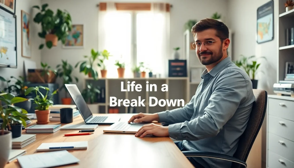 Engaging scene of Life in a Break Down featured on a laptop screen in a cozy home office.