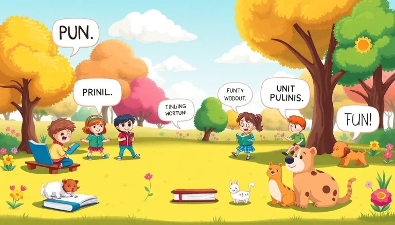 A colorful display of pun names creatively illustrated in a whimsical park setting.