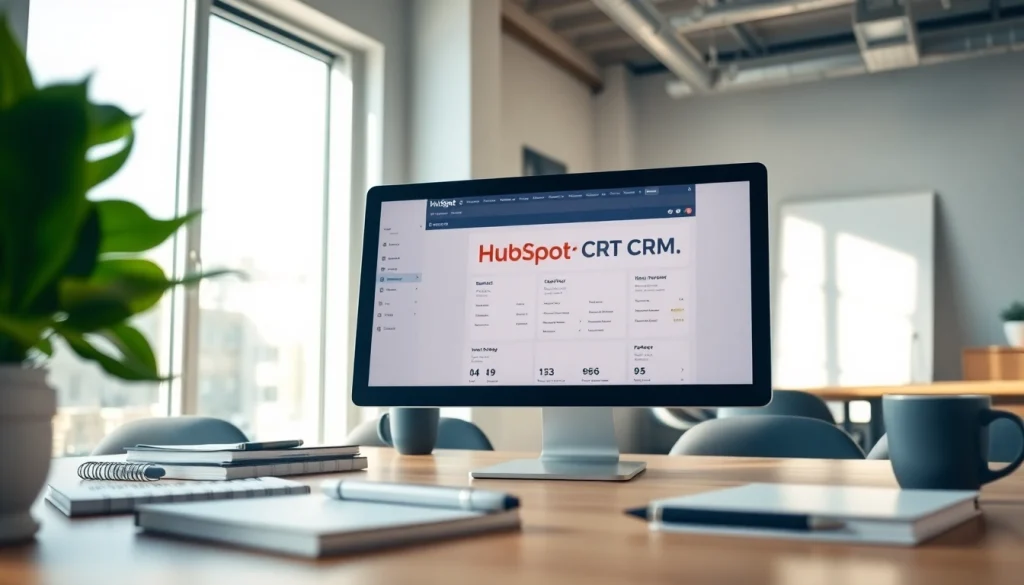Get started with hubspot crm free in a professional workspace featuring a computer and office supplies.