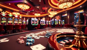 Une expérience de jeu vibrante dans un casino en ligne, mettant en avant des tables animées et des machines à sous passionnantes.