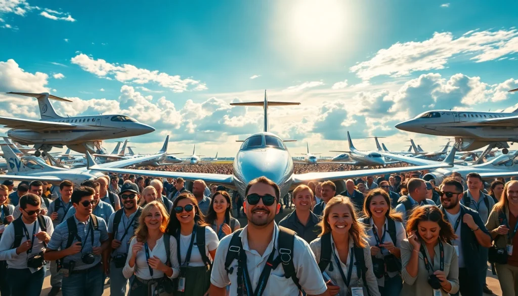Vibrant scene featuring aviation enthusiasts at https://rr9935.com/ with modern aircraft backdrop, capturing excitement and community.
