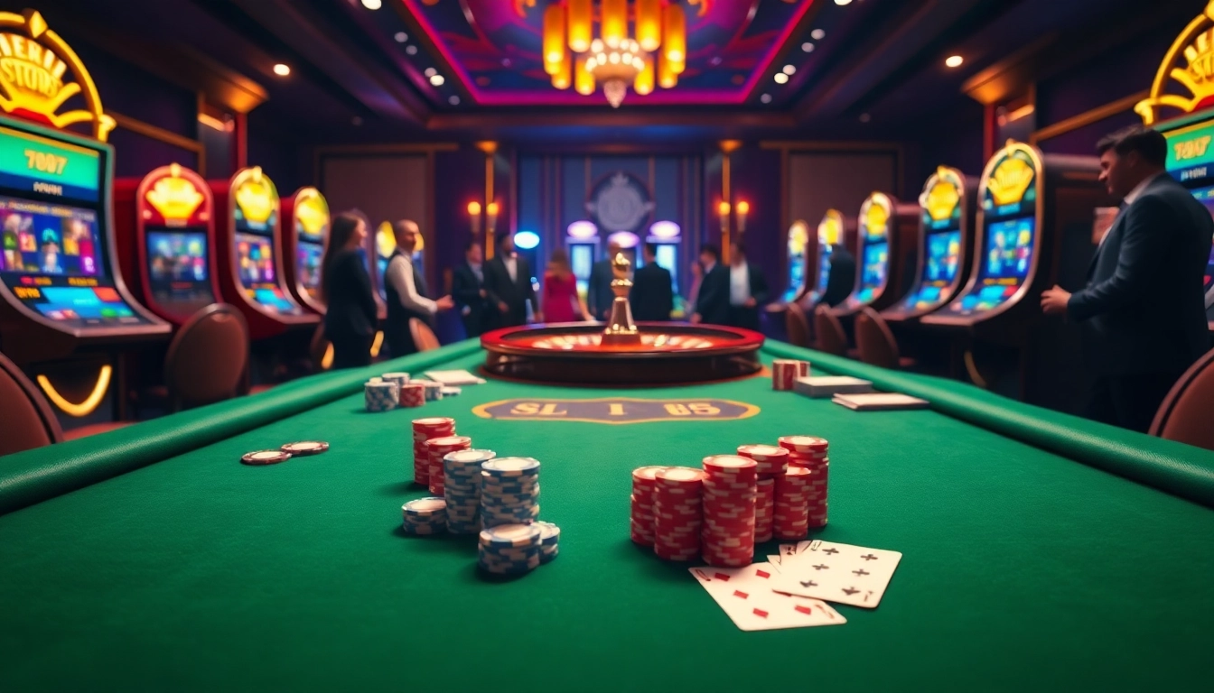 Découvrez l'excitation du casino en ligne avec des jetons de poker vibrants et une roue de roulette éblouissante.