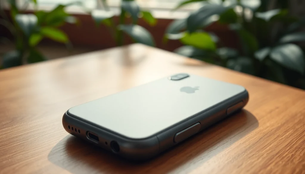 Handy Tasche abschließbar in elegantem Design auf einem Holztablett abgebildet