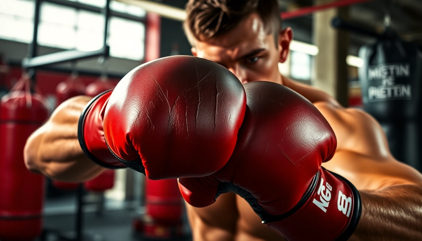 MMA gloves empower a fighter's punch in an intense training session.