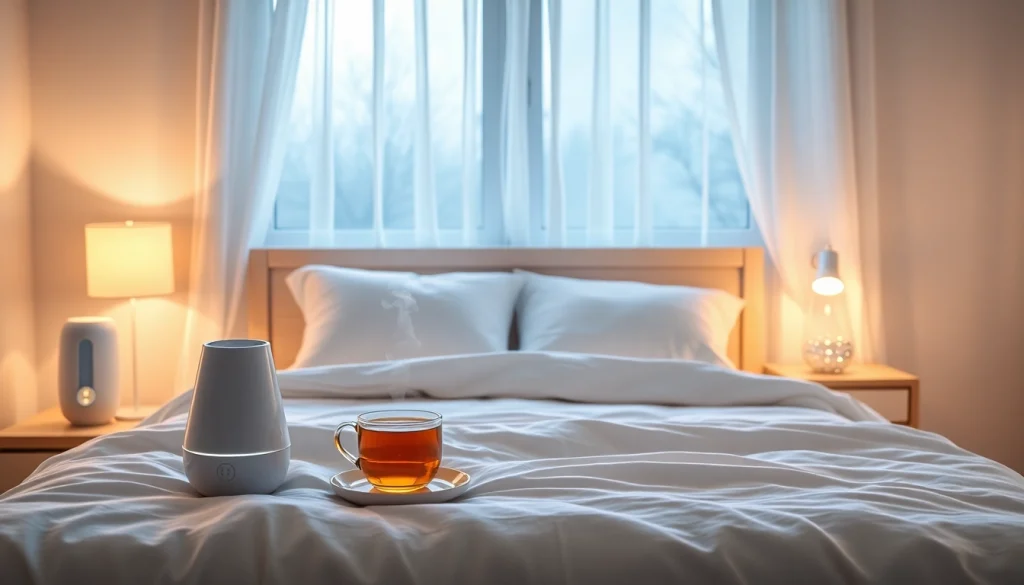 暖かい寝室の設定と安らぎの要素を備えた、一晩で風邪を治す効果的な方法。