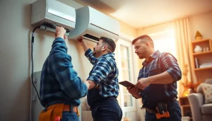 HVAC company Canada technicians providing maintenance in a modern home setting.