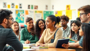 Students discussing strategies for managing phon in school life in a vibrant classroom setting.