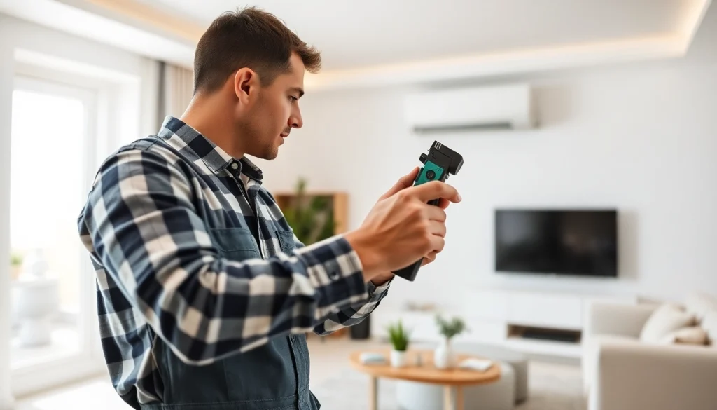 Technician executing a ductless mini-split installation in a modern living space!