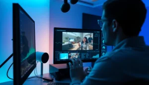 Transform video to prompt using AI technology in a modern studio.