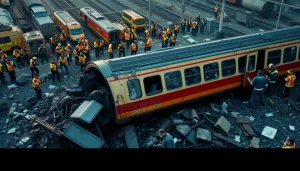 Emergency responders at the scene of spain train crash helping injured passengers.