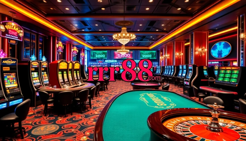 Excited players winning big at the rr88 com casino, showcasing vibrant games and luxurious ambiance.