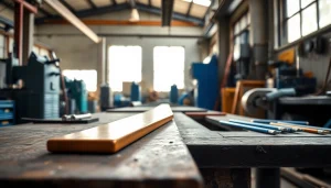 Bara bronz grafitat expusă pe un banc de lucru, punând accent pe textura sa netedă și pe cadrul industrial.