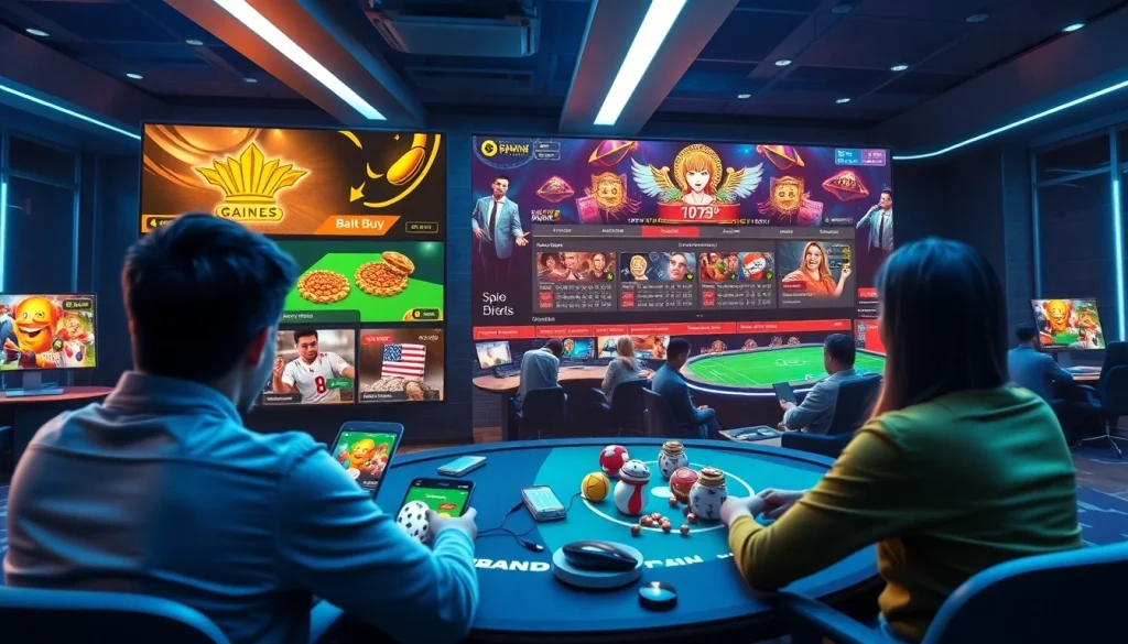 Engaging online gambling scene representing https://nhacaiuytin.tokyo/ with players enjoying various games.