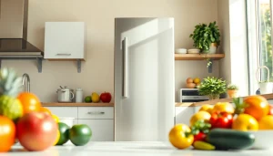 Modern Refrigerator showcasing freshness in a bright kitchen setting.