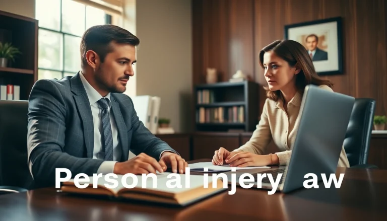 Greenville Personal Injury Lawyer advising a client in a professional office setting with legal documents.