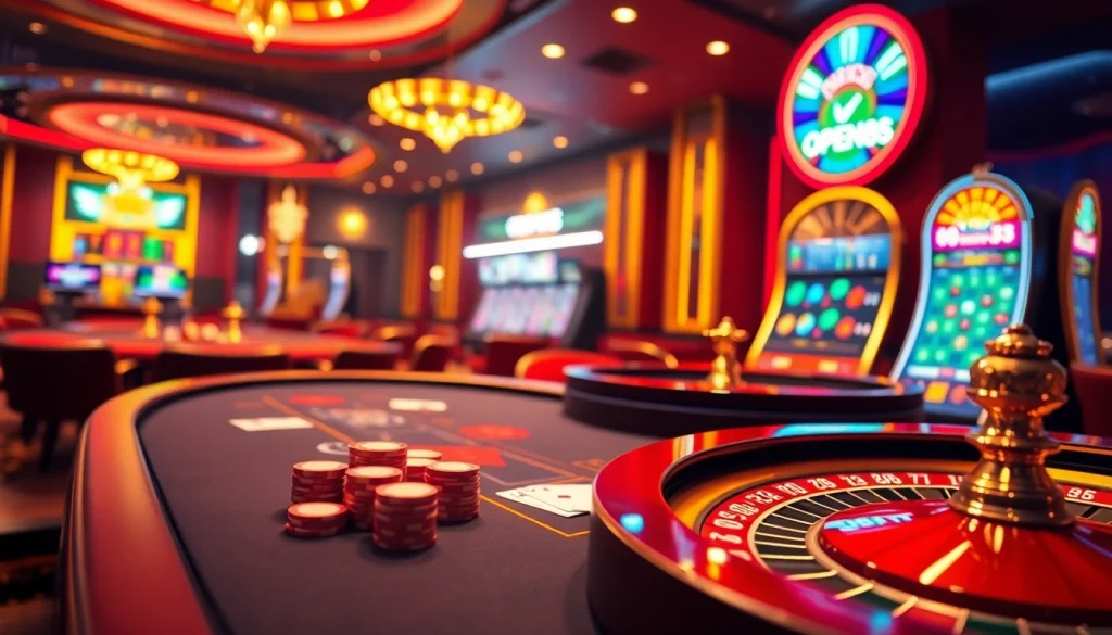 OPEN88 gaming platform showcases excitement at a lively casino table with cards and chips.