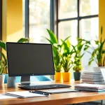 Brightet workspace promoting productivity with modern technology and vibrant decor.