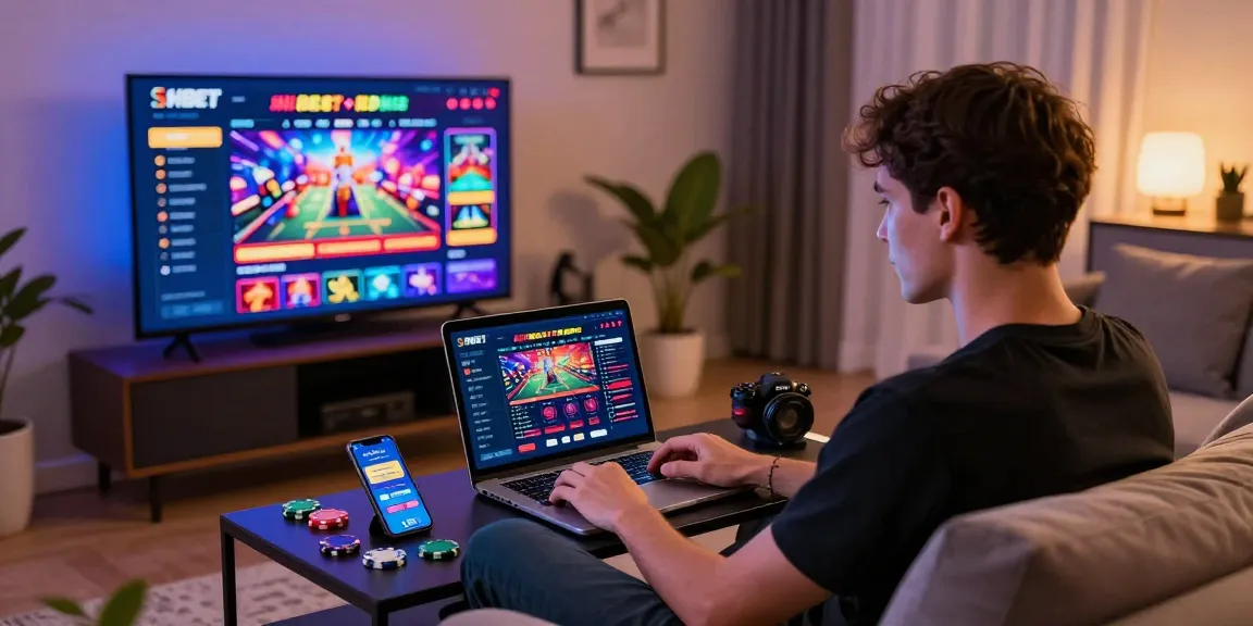 Engaged user enjoying SHBET online gambling platform with interactive gaming elements.