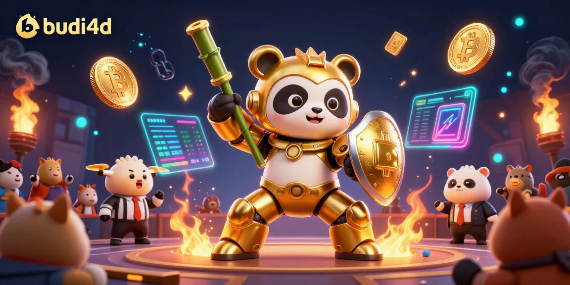 Experience the excitement of budi4d and witness a golden panda in action with crypto coins and vibrant gaming elements.