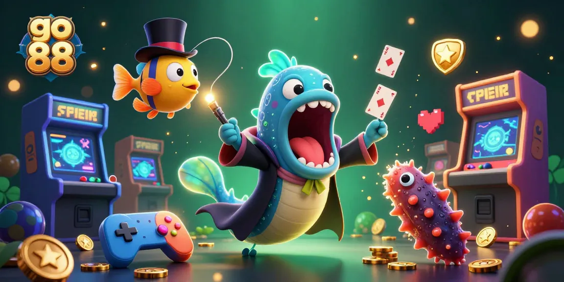 Go 88 card tricks featuring a magical eel and anglerfish in a gamified casino scene.