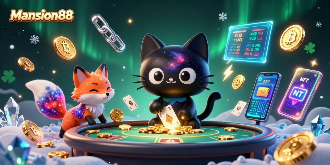 Mansion88 invites players to win big with vibrant 3D illustration featuring cosmic casino elements.