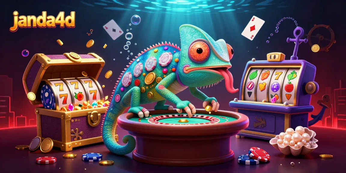 Janda4D menawarkan pengalaman slot menarik dengan chameleon pemilik kasino di tengah gemuruh koin dan harta karun.
