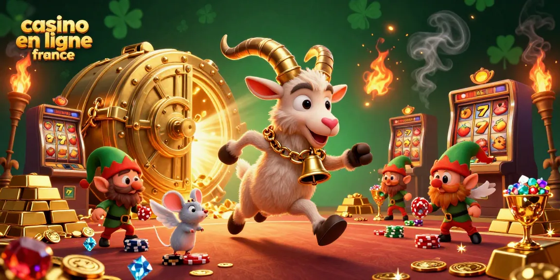 Illustration festive d'un casino en ligne en France avec Krampus et des gremlins volants, ambiance complexe et jeux d'argent.