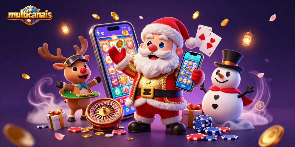 Win big with multicanais in a vibrant casino adventure featuring Santa and friends.